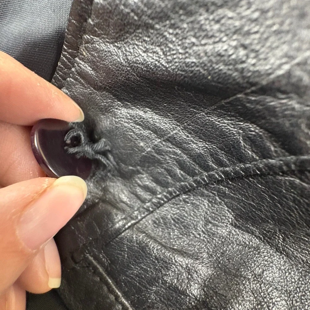 Vintage Black Leather Jacket Mens Small Minimalist‎ Button Front